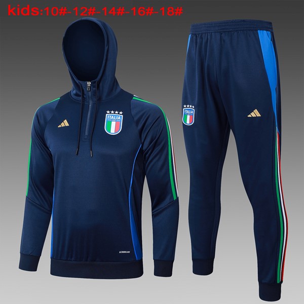 Niños Sudadera Con Capucha Italia 2024 2025 Azul 3